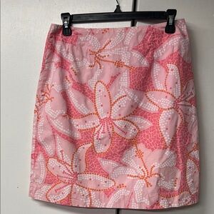 Lilly Pulitzer pink, white and orange center back zip skirt.